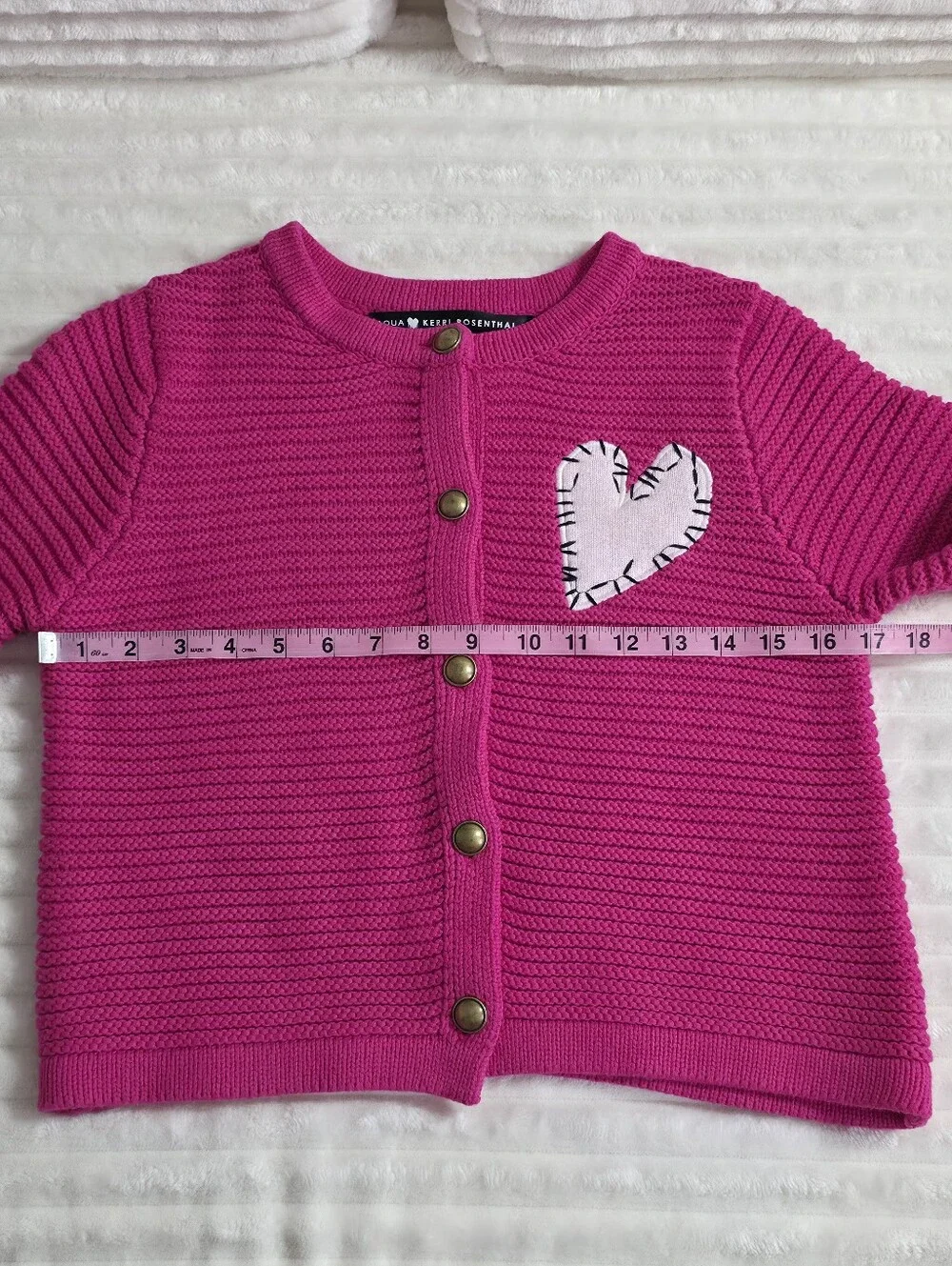 AQUA x Kerri Rosenthal Heart Patch Cardigan - Exclusive, XS, Pink, Cropped Knit